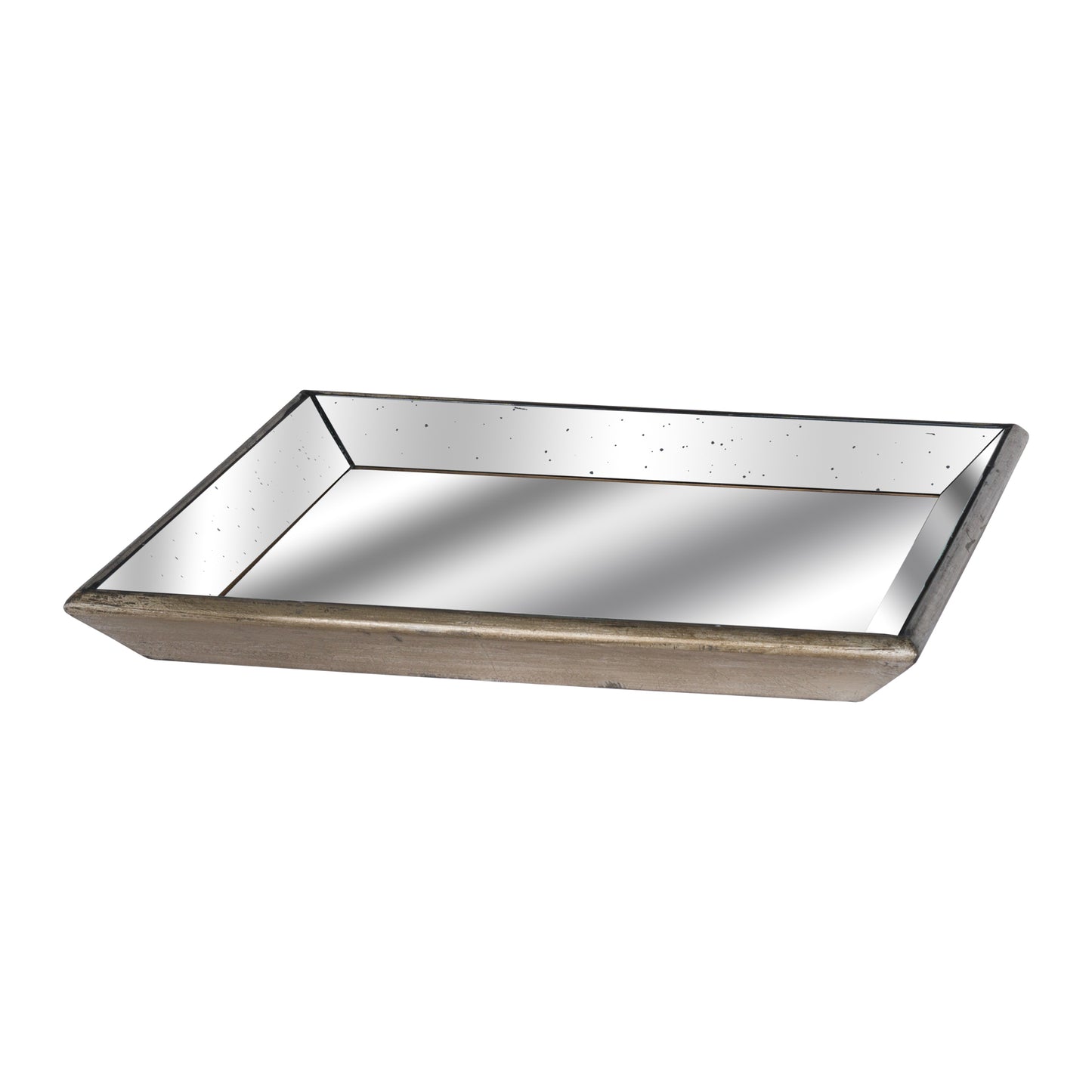 Astor Distressed Mirrored Square Tray W/Wooden Detailing Sml