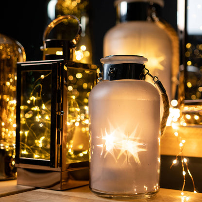 Frosted Grey Glass Lantern with Rope Detail and LED