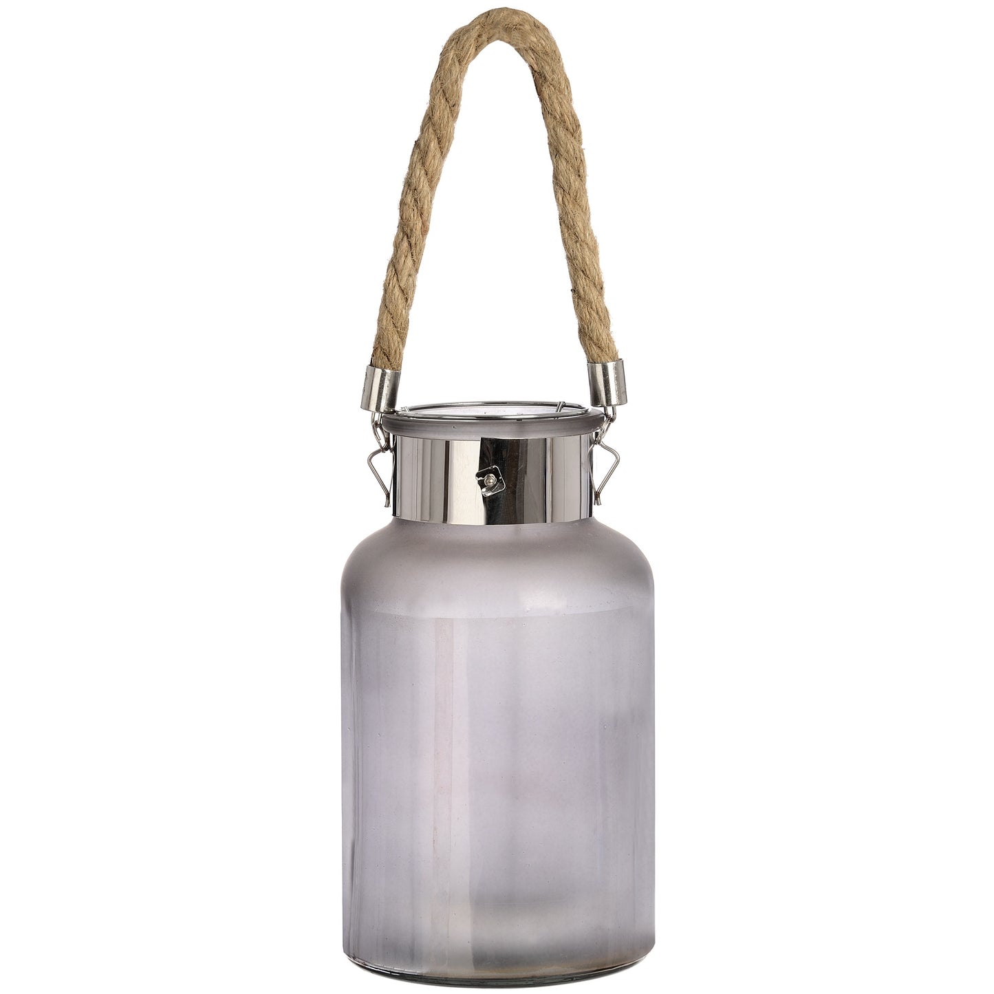 Frosted Grey Glass Lantern with Rope Detail and LED
