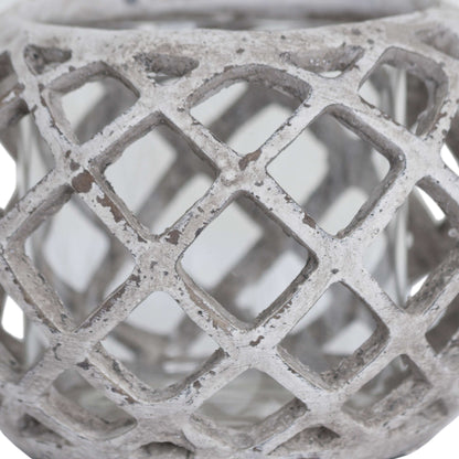 Round Ceramic Lattice Hurricane Lantern