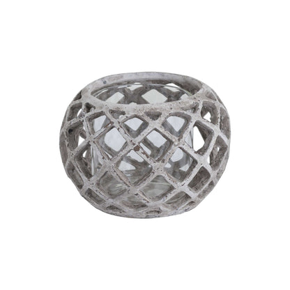 Round Ceramic Lattice Hurricane Lantern