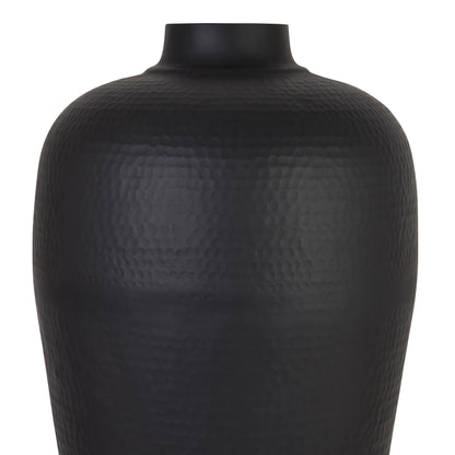 Matt Black Hammered Vase With Lid