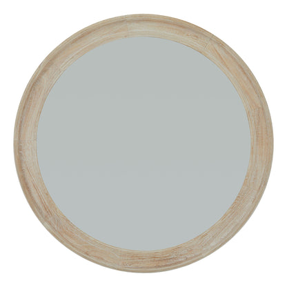 Washed Wood Round Framed Mirror