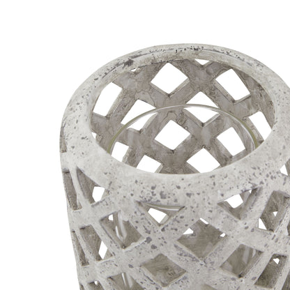 Grey Stone Effect Hurricane Lantern Small