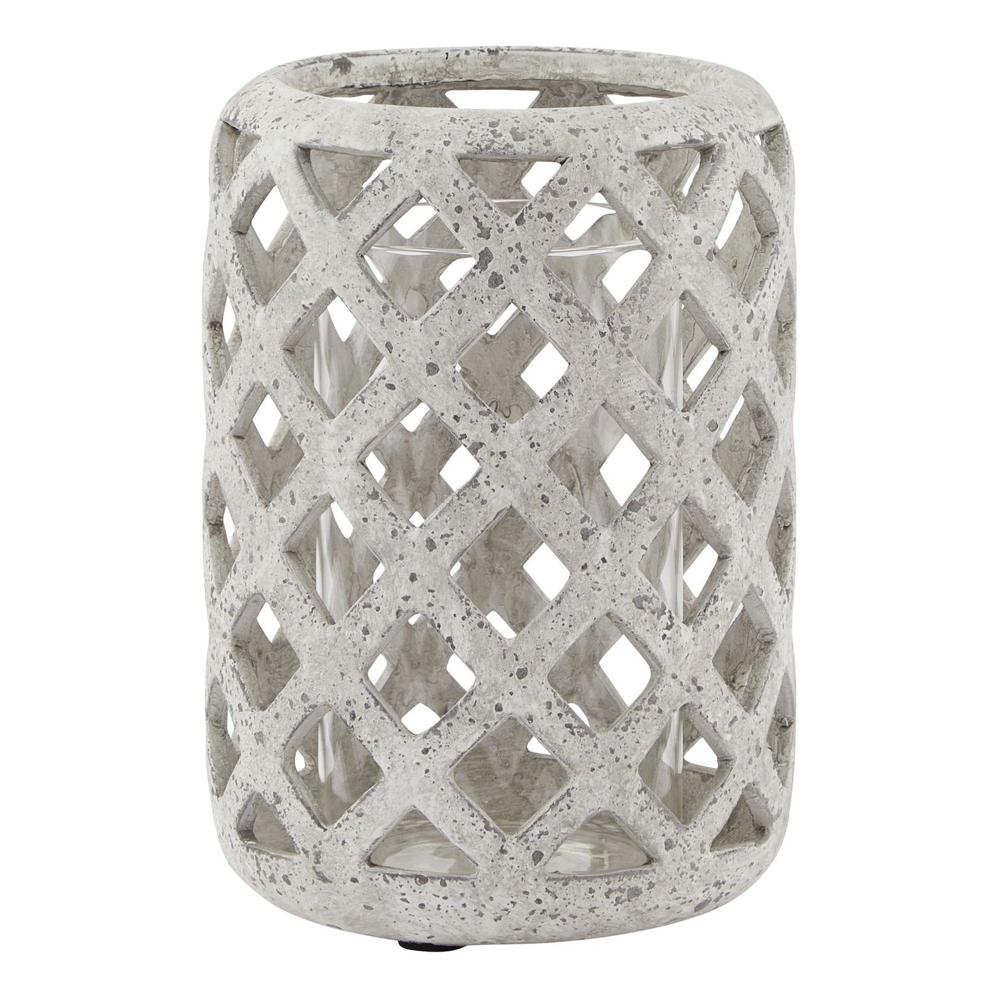 Grey Stone Effect Hurricane Lantern Small