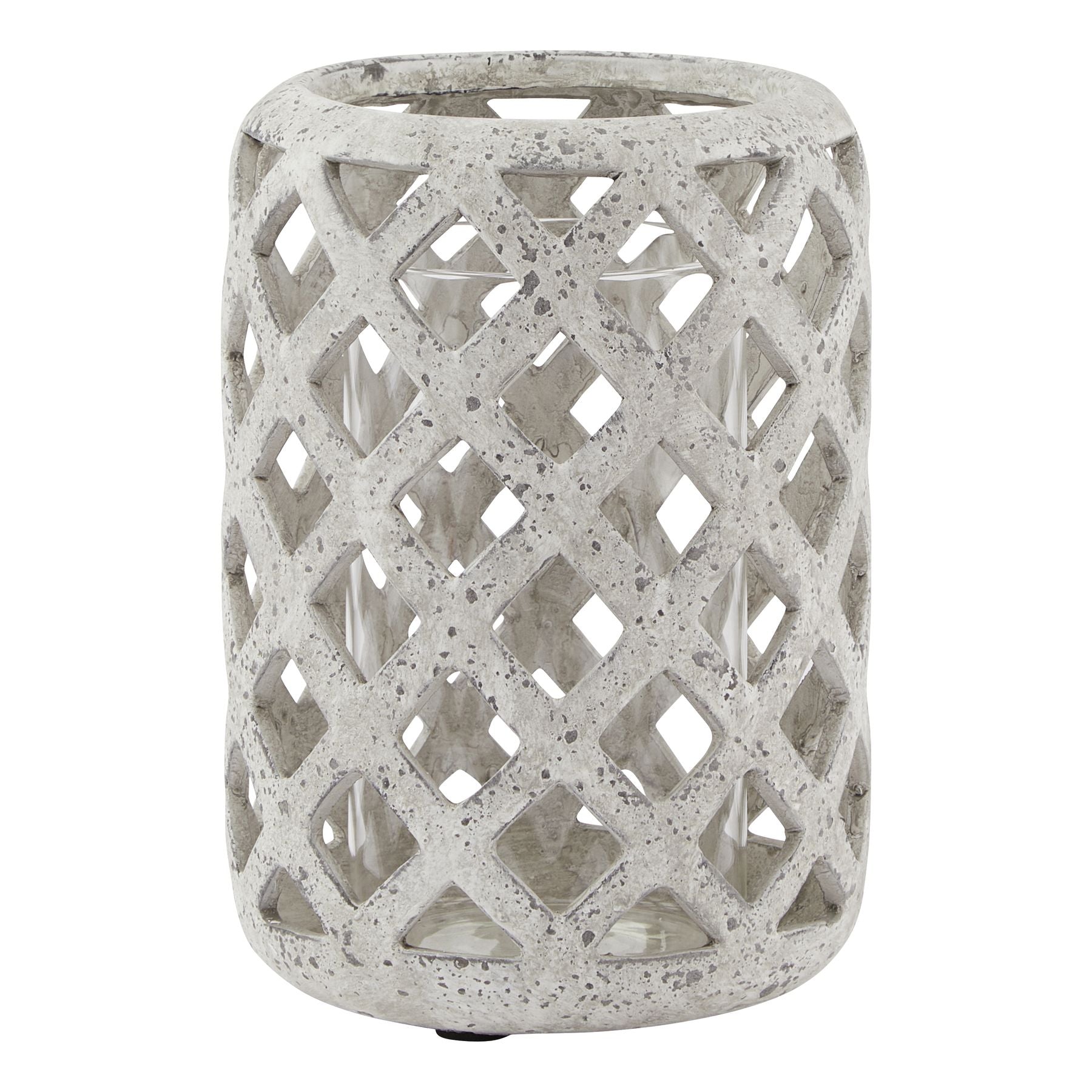 Grey Stone Effect Hurricane Lantern Small