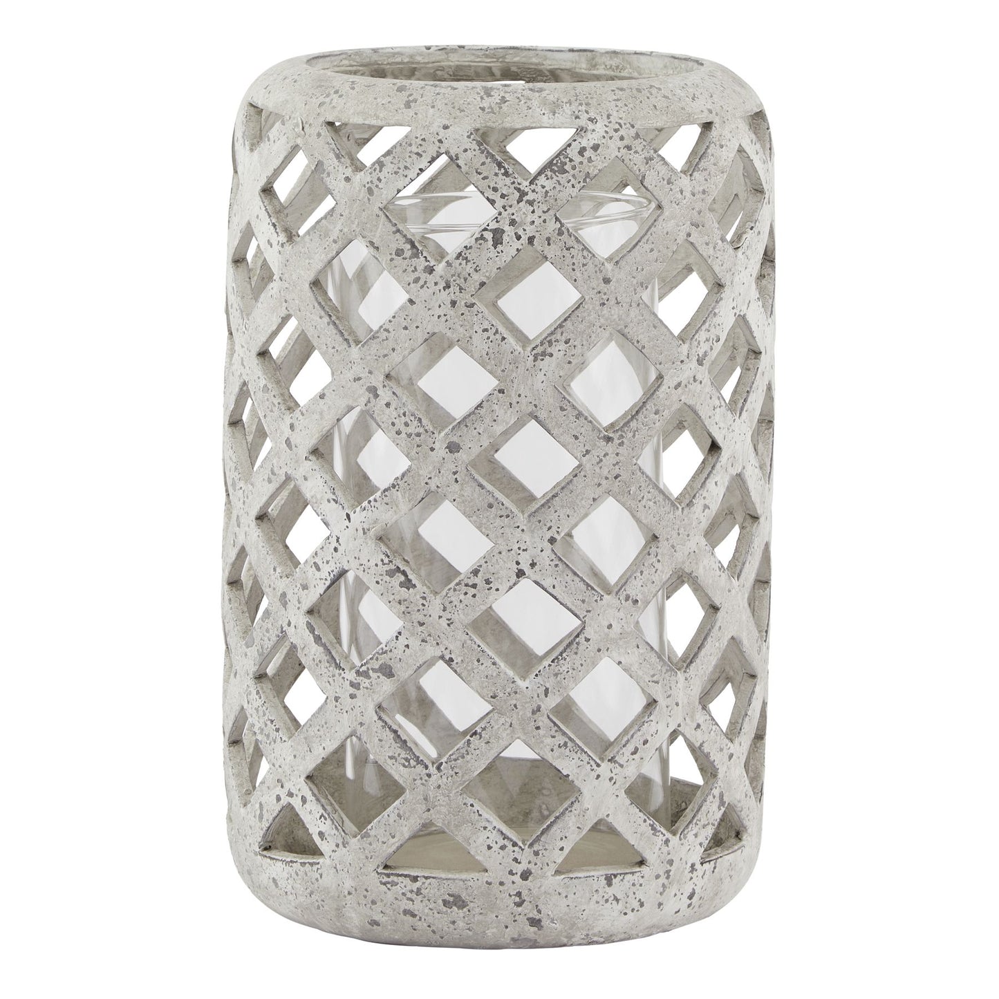 Grey Stone Effect Hurricane Lantern Large