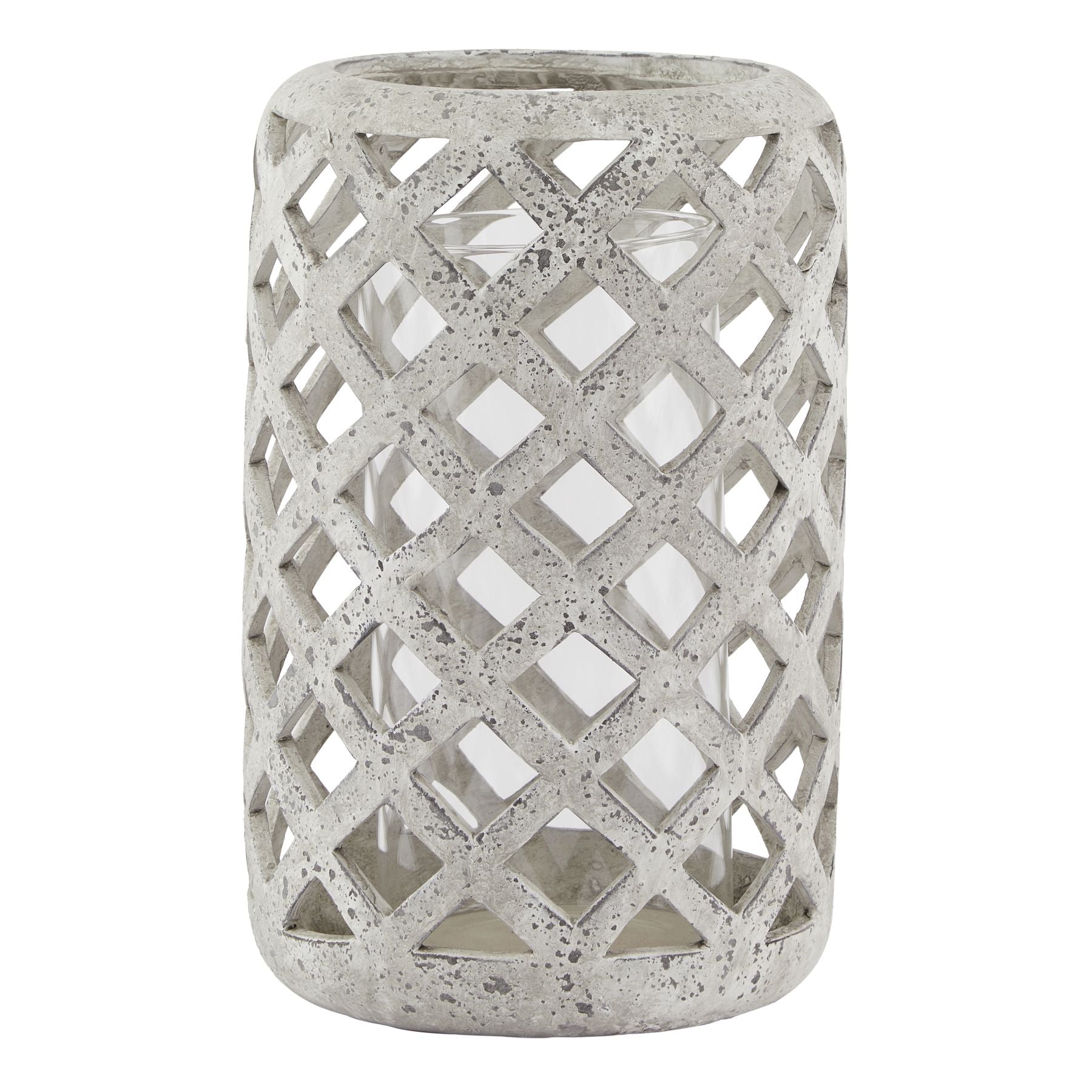 Grey Stone Effect Hurricane Lantern Large