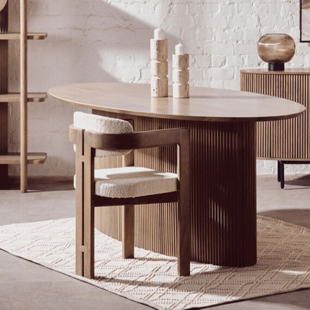 Verona Grey Mango Wood Ridge Detail Oval Dining Table